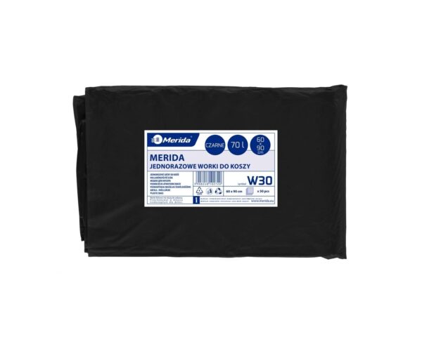 Worki na śmieci MERIDA, 60 x 90 cm, pojemność 70 l, paczka 50 szt., czarne, LDPE