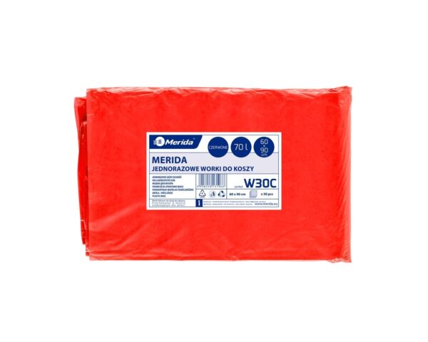 Worki na odpady medyczne MERIDA, 60 x 90 cm, pojemność 70 l, paczka 50 szt., CZERWONE, LDPE