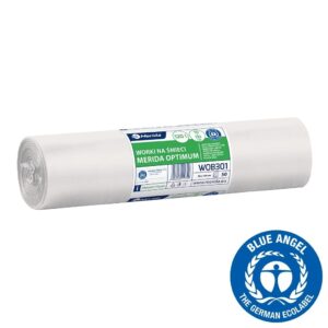 Worki na śmieci 120 l, MERIDA OPTIMUM BLUE ANGEL, białe, 70x110 cm, rolka 50 szt.