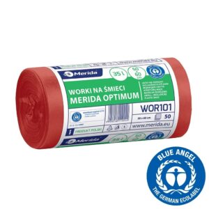 Worki na odpady medyczne 35 l, MERIDA OPTIMUM BLUE ANGEL, czerwone, 50x60, rolka 50 szt.