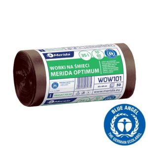 Worki na bioodpady 35 l, MERIDA OPTIMUM BLUE ANGEL, brązowe, 50x60 cm, rolka 50 szt.