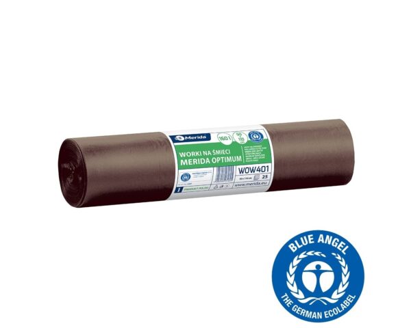 Worki na bioodpady 160 l, MERIDA OPTIMUM BLUE ANGEL, brązowe, 90x110 cm, rolka 25 szt.