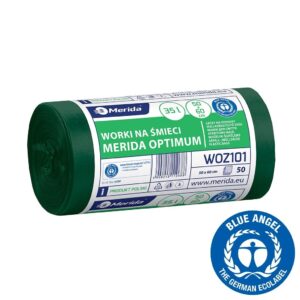 Worki na śmieci 35 l, MERIDA OPTIMUM BLUE ANGEL, zielone, 50x60 cm, rolka 50 szt.