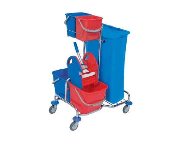 Wózek serwisowy, chromowany, 2 wiadra 20 l, worek 120, prasa do mopów, SER-0005