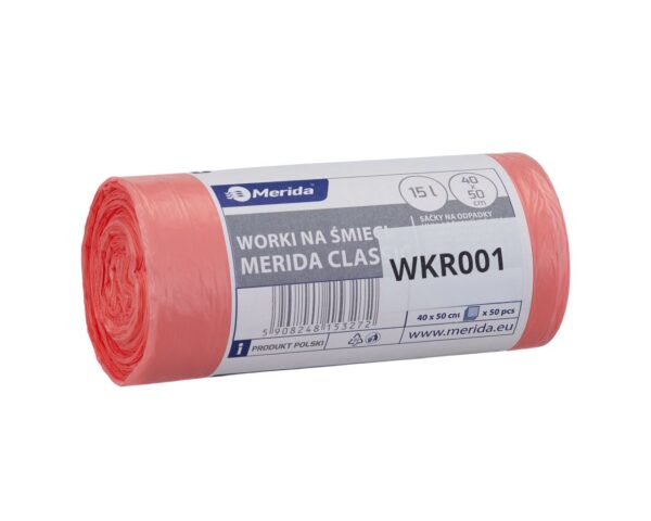 Worki na śmieci do kosza KSM305 15 l, MERIDA, czerwone, 40x50 cm, rolka 50 szt.