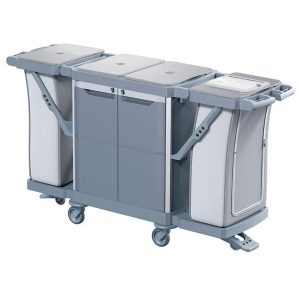 Wózek serwisowy do sprzątania, MERIDA OPERA, 2 x półki wewnętrzne, 2 x uchwyt na worek 120 l z pokrywą