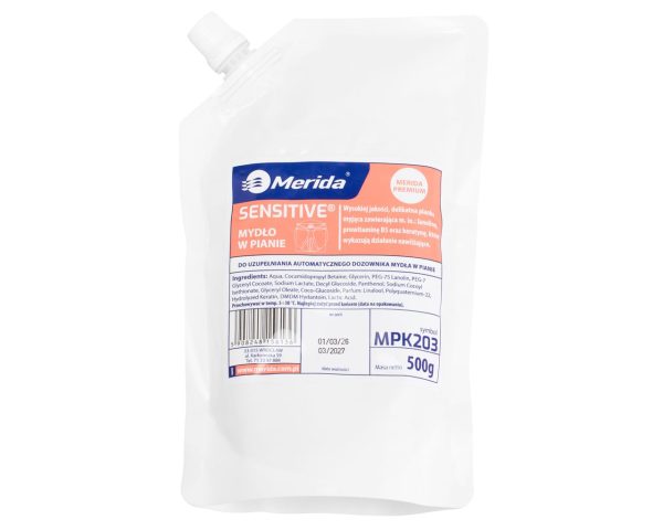 Mydło w pianie MERIDA SENSITIVE, wkład 500 g, do uzupełnienia automatycznego dozownika mydła w pianie